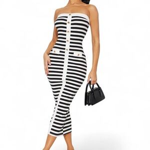 Fashion Nova Black and White Striped Midi Dress